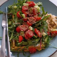 Chickpea waffles under a mountain of veggies. 04/22 at Cafè 66 in Stralsund