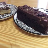 Sir choc-a-lot and coconut and chocolate flapjack at Divine Coffee House in Nottingham