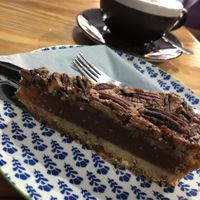 Maple pecan pie and oat cappuccino   at Divine Coffee House in Nottingham