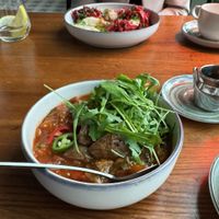 Eggplant stew with tomato and fried potatoess  at Lendav Maaler in Tallinn