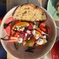 Heirloom 🍅 tomatoes with whipped miso tofu  at Friends of Ours in North London