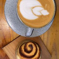 Really good coffee and fluffy cinnamon roll (also sourdough )  at Cumbre Masa Madre in Cali