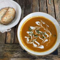 Vegan soup of the day: lentils and coconut cream  at Listich in Hannover