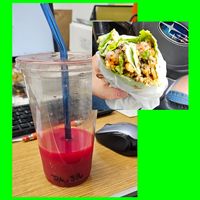 Pink Magnolia Juice and loaded burrito...yummo at The Squeeze Juice Bar and Vegan Eatery in Vicksburg