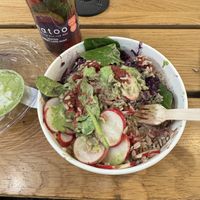 Mother Earth Bowl, Spinach coconut dressing and detox water  at Natoo in Frankfurt