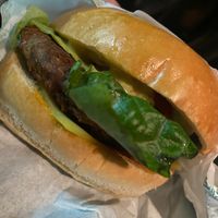 Regular burger on brioche bun  at Leon in Cobham