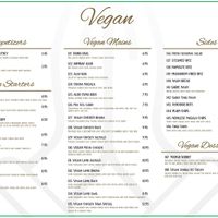 Vegan menu as of May 2023  at Namaste in Wolverhampton