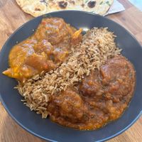 Mushroom rice, vegan lamb bhuna, vegan chicken Balti  at Namaste in Wolverhampton