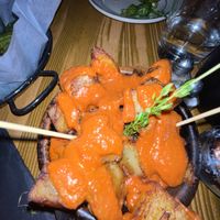 Crispy potatoes with spicy tomato sauce and NO aioli  at Eatapas in Fort Lauderdale