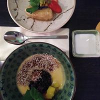 Sticky rice and baked banana with avocado ice at Jasmijn en Ik in Utrecht