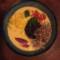Vegan desert with sticky rice, coconut and mango yum! at Jasmijn en Ik in Utrecht