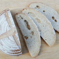 Loaf of whole-grain sourdough at Najung Bakery in Seongnam