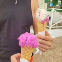 2x viking (dragonfruit), 1x plátano (banana) in waffle cones at Agrigelateria in Lanzarote