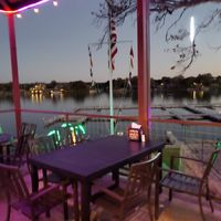 Patio seating at Boat Town Burger Bar in Kingsland