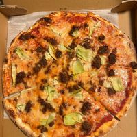 Vegan Cheese Pizza with beyond beef & artichokes  at Heights Pizza in Tampa