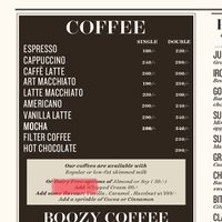 Menu at Artcaffé in Nairobi