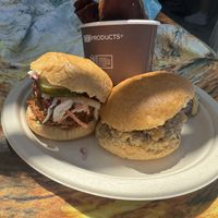 Jackfruit slider and chickpea salad slider with potato salad and green salad and sweet potato chips   at Fair Wind in Kailua Kona