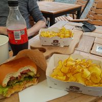 Vegetarian Burger with Chips. Both is vegan. at Gratar Urban - Urban Grill in Brasov