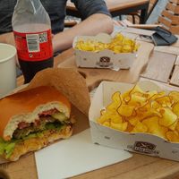 Vegetarian burger with Chips included. Both is vegan. at Gratar Urban - Urban Grill in Brasov