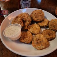 Fried pickles served with vegan ranch #Veganuary at Lucky's Taproom and Eatery in Dayton