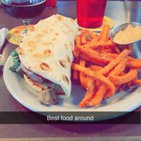 Best vegan gyro and amazing sweet potato fries  at Lucky's Taproom and Eatery in Dayton