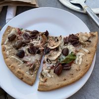 GF crust with spinach, mushrooms vegan cheese, and Kalamata olives   at Mellow Mushroom in Wilmington