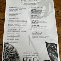 Menu card for breakfastt  at Earthlings in Newcastle Upon Tyne