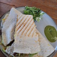 Vegan quesadilla with coriander sauce at Earthlings in Newcastle Upon Tyne