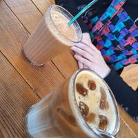 Antioxidised smoothie and cold brew oat milk latte with agave. at Earthlings in Newcastle Upon Tyne
