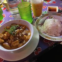 Vegan massaman curry and vegan Thai teaa  at ThaiPop in Rochester