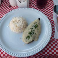 Baked sweet potato with rice at Del Huerto in Cuernavaca