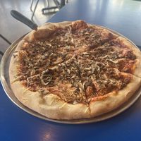 vegan sausage and mushrooms with vegan cheese   at Marietta Pizza in Marietta