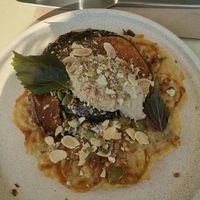 Potato waffle w/pumpkin, eggplant, white bean cream, dukkah, shiso $26.50 at Nabo in Kingsville