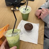 Iced matcha (asked for no sugar) and chocolate muffin   at Daily Coffee Stand in Tokyo