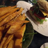 Sweet potato chips and a burger, why do anything different? at Rai Urban Vege in Belgrade