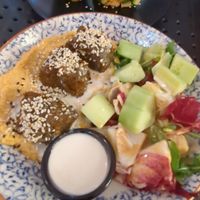 Falafel starter and spring rolls at Rai Urban Vege in Belgrade