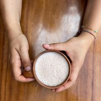 Hot chocolate with almond milk at Dulce Tierra in Oaxaca