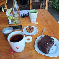 Pecan tart,  chocolate loaf, and tea with oat milk at Dulce Tierra in Oaxaca