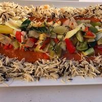 Arroz con pisto y salsa romescu at La Conce in Caceres