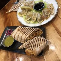 Dumplings et burrito  at Le Salon Enchanthé in Montreal