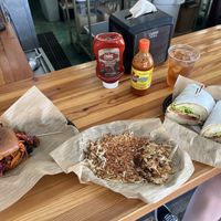 Bbq Soy-Curl Sandwich, Double Hashbrowns, Tofu Po’ Boy  at Frenchmen Street Food in Gainesville