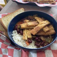 Red beans and rice with tofu (they ran out of beyond sausage) and bread  at Frenchmen Street Food in Gainesville