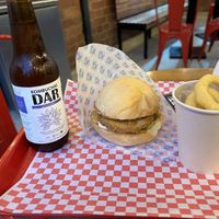 Ginger kombucha, Sweet mayo astro sandwich & Onion rings #Veganuary at Stankov - Chapinero in Bogota