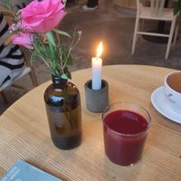 Vitamin juice mix with wonderful decor at Good One Café in Hamburg