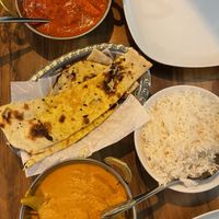 Tofu butter masala, veg korma, vegan garlic naan (they use Nuttelex)  at Nutmeg Indian Cuisine in Albion