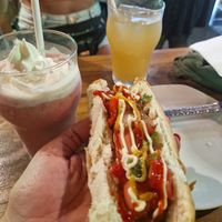 Vegan pancho and Roxy smoothie at Liberación Comida Vegana in Buenos Aires