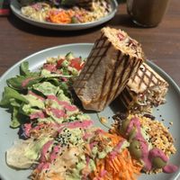 Jackfruit burrito and salad.  at Jack the Falafel in Bristol