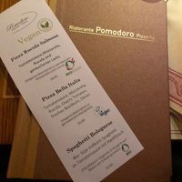 Vegan menu at Pomodoro in Bern