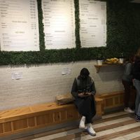 Benches to sit (there are no tables or chairs; this place is primarily for takeout). at Juicy Cube in New York City