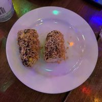 Vegan Elote ( corn)  with cheese , mayo dressing & spices   at Mexico Autentico in Brooklyn